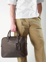 Leather Frandres Briefcase 2 Compartments Etrier Brown flandres EFLA8252-vue-porte