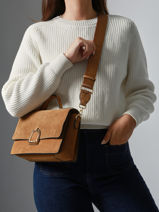 Sac Bandoulire M Altesse Suede Etrier Marron altesse suede EASU048M-vue-porte